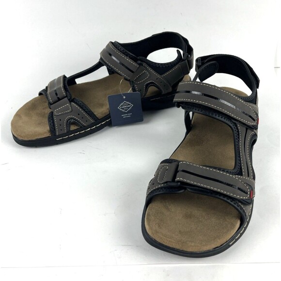 Men's Strap Sandals Brown Memory Foam Open toe Adjustable Beachwear Size 12 NEW - Picture 2 of 16